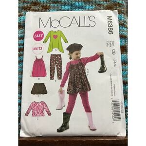 McCalls 6386 Sewing pattern Kids Girls jumper skirt top pant size 1 2 3
